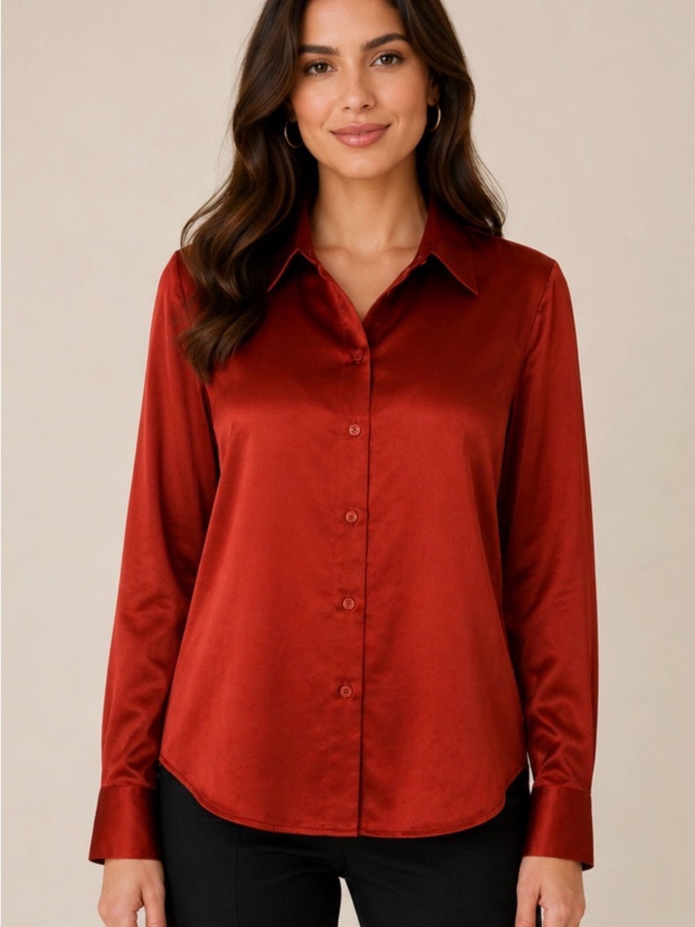 CALVIN KLEIN || Classic Fit Satin Button-Front Blouse. Sz. M
